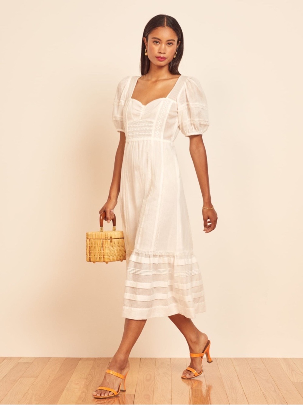 Reformation Norwich White Lace-Trim Cotton Midi Dress